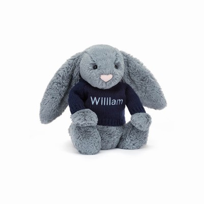Jellycat Bashful Dusky Blue Bunny with Navy Jumper UK | 30194BXVL